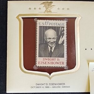 Vintage Dwight D. Eisenhower Postage Stamp Display "Historic Stamps of America"